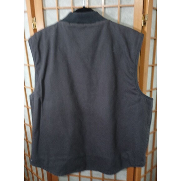 Smith’s Workwear Sherpa Lined Canvas Vest L Brown Zip Front Utility Outdoor - Picture 2 of 13